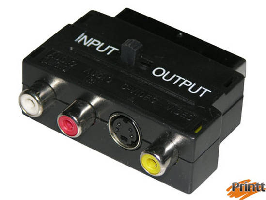 Immagine di ADATTATORE SCART 21 POLI MASCHIO / 3 X CINCH RCA FEMMINA + 4 POLI SVHS FEMMINA CON SELETTORE